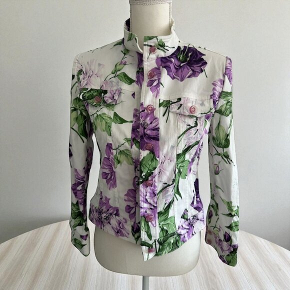 ST JOHN Sport Vintage Mary Gray Floral Jacket Size XS - Picture 1 of 11